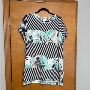 LulaRoe Striped Tropical Print Shirt